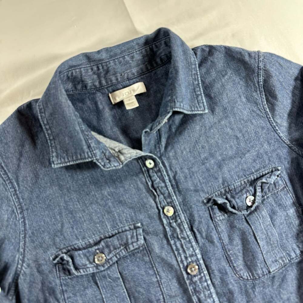 J. Crew Women's Denim Chambray Western Shirt Tab Sleeves Size 2